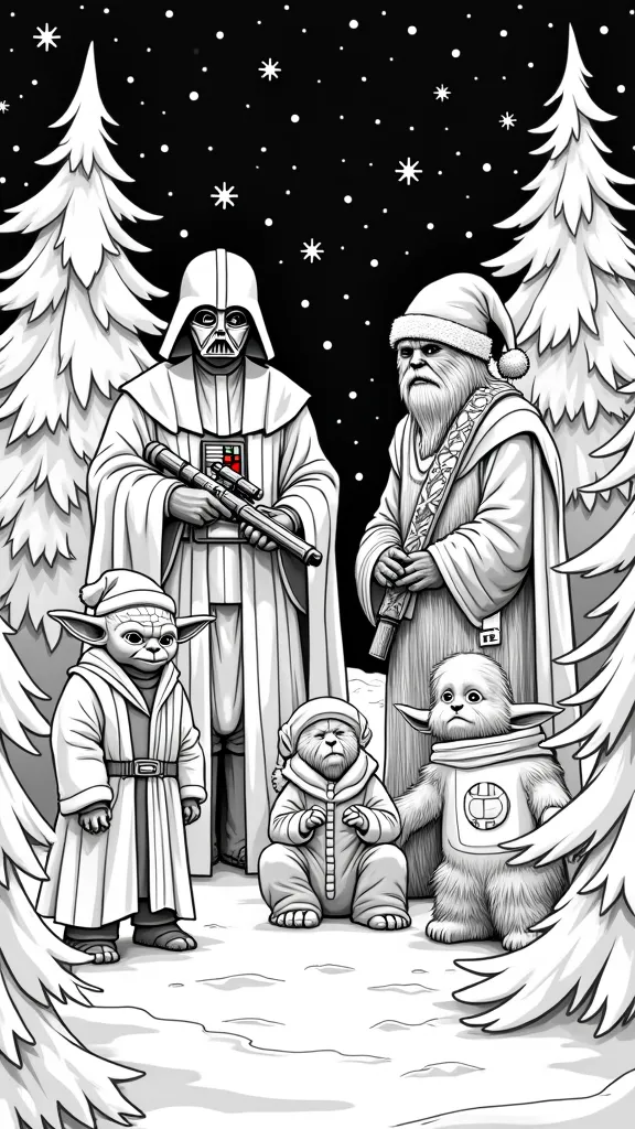 Página para colorear de Navidad de Star Wars